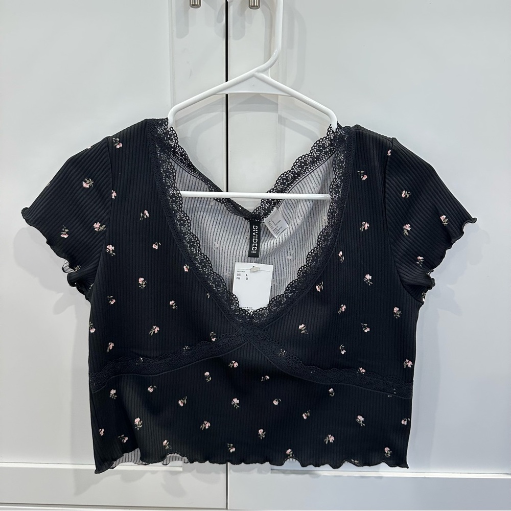 H&M Black and White Embellished Crop Top